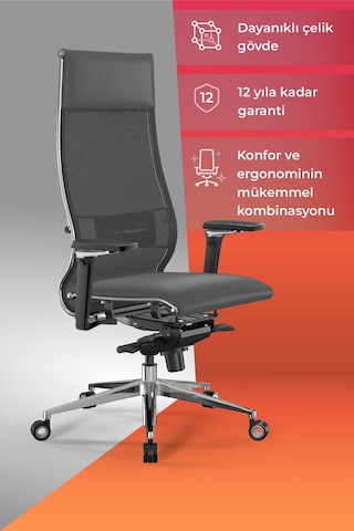 Samurai Ergonomik Koltuk Bel Destekli, Tekerlekli, Yükseklik Ayarlı, Yönetici Koltuğu -506.f.1.62 Koyu Gri