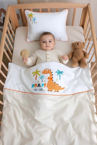 Kiddo Krem Punch Nakışlı %100 Pamuklu Bebek Nevresim Takımı Çok Renkli
