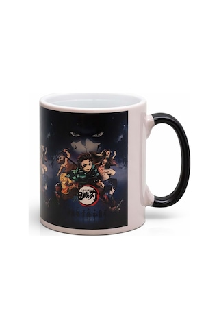 Isıya Duyarlı Sihirli Porselen Kupa Bardak - Demon Slayer Anime Temalı Tasarım Siyah
