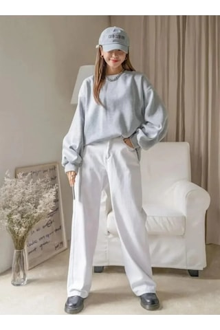 Efnaz Style Düz Bisiklet Yaka Sweat - Gri