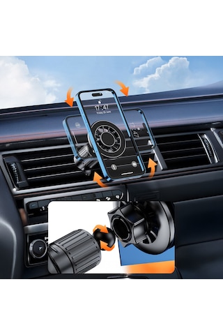 Araç İçi Telefon Tutucu Magnetik 360 Derece Oynar Başlıklı Havalandırma Çengel Takma Tasarım Yc-19 Siyah
