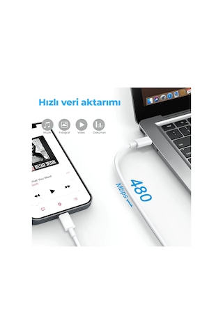 Woyax by Deji Samsung Xiaomi-Oppo-Reeder-Huawei Uyumlu Type-C To Type-C Hızlı Şarj Kablosu Beyaz 1.2 M