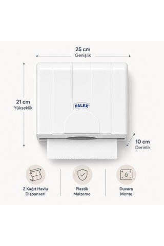 Lexroo Z-fold Kağıt Havlu Dispenseri, Beyaz Plastik Duvara Monte Z Katlı Kağıt Havlu Aparatı