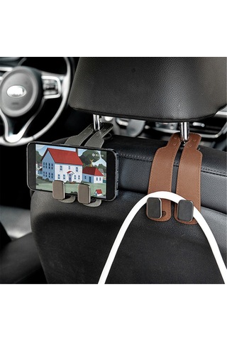 Kangvka Araba Koltuk Arka Çift Kanca Telefon Tutucu - Yumuşak Silikon Gizli Saklama, 2 Adet Kahve Rengi