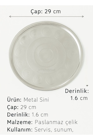 Çay Kahve Servisi İçin 29 Cm 430 Kalite Paslanmaz Çelik Yuvarlak Tepsi Metalik Gri
