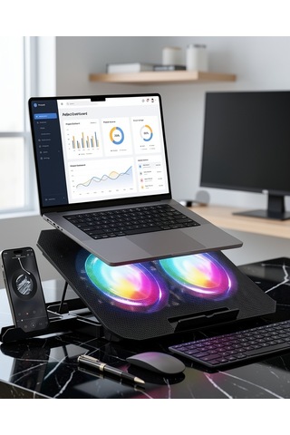 Çift Fanlı Rgb Işıklı Sessiz Laptop Soğutucu Uczzzn33bilgisayarfanı-1