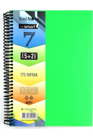 Çınar Im Smart A4 5+2 175 Yaprak Plastik Kapak Spiralli Ayraçlı Defter 62055