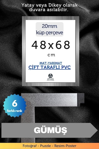 Gümüş-20mm-48x68 Cm Mat Pvc Li Camsız Fotoğraf Puzzle Belge Çerçeve Yatay Dikey Asılabilme 63450063