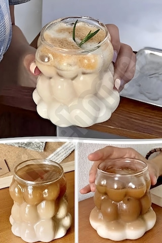 Tilbe Home Boncuklu Pipetli Cam Bardak Üzüm Tanesi Şeklinde Meşrubat Bardağı Seti 2'li 350 ML