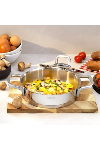 New Stahl Çelik Kapaklı Sahan 22 Cm 2 Parça-ınox Açık Bakır