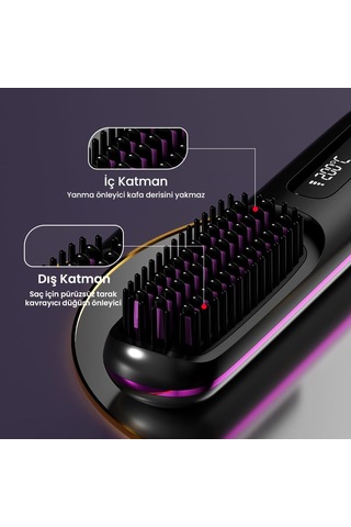 Pluzz Hs1 Saç Şekillendirici Fön Tarağı Şarjlı Ve Taşınabilir İyonik Ve Düzleştirici - Pembe