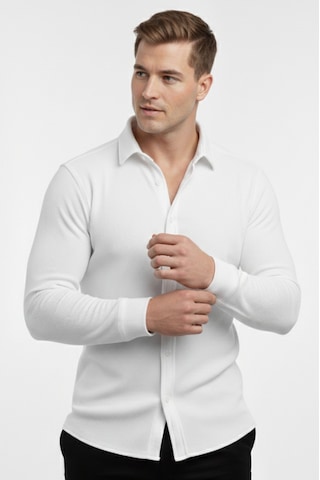 Deepsea Beyaz Slim Fit Örme Kumaş Likralı Erkek Gömlek Nefes Alan Esnek Ve Modern Tasarım 2602604 Beyaz