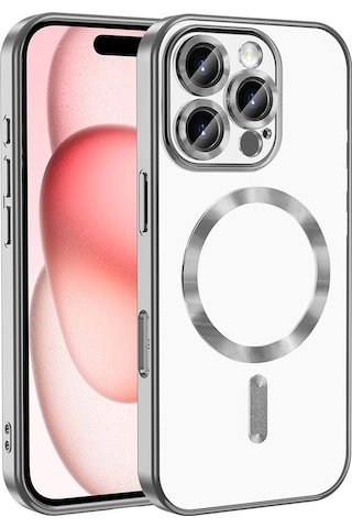 Zore Apple Uyumlu iPhone 16 Pro Kılıf Kamera Korumalı Magsafe Wireless Şarj Özellikli Demre Ka Gümüş