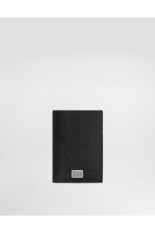 Dolce & Gabbana Logo Calfskin Passport Cover Siyah