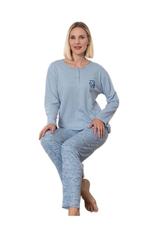 Mina Collection Kadın Pijama Takımı Uzun Kollu Yumuşak Dokulu E Acık Mav