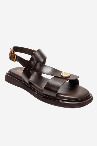 Luvishoes Quella Kahverengi Hakiki Deri Tokalı Kadın Sandalet