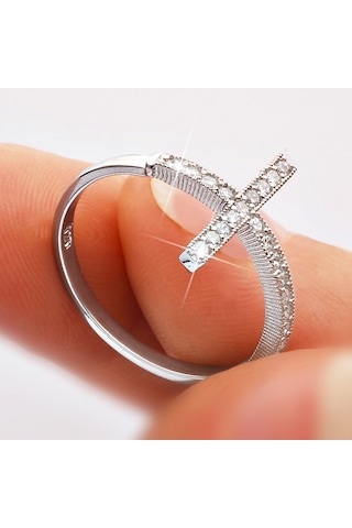 Kuyumcudukkani Haç Yüzük-10213-w-w Beyaz