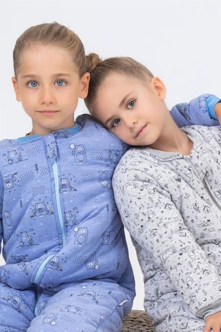 Kız Erkek Çocuk Kalın Elyaf Dolgulu Premium Kalite 2.5 Tog Desenli Uyku Tulumu Mavi Melanj