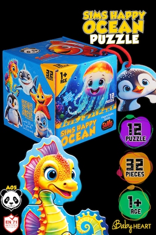 Sims Puzzle Bebekler İçin İlk Puzzle Yapboz Baby Okyanus - 1 Yaş Üstü Montessori Eğitici Oyuncak Puzzle