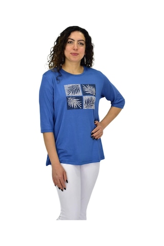 Caftan Kadın Kısa Kol Taşlı Bluz Bgl-st04710 Mavı