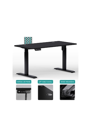 Karr Office O-Flex O1S8 Tek Motorlu Elektrikli Yükseklik Ayarlı Masa - 180X80 - Siyah Siyah
