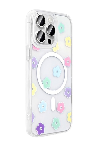 Techaks Apple Uyumlu iPhone 15 Pro Max Kılıf M-safe Şarj Özellikli Şeffaf Zore Folk Sert Kapak - Sevimli Köpek Beyaz