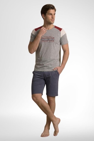 Mecit Pijama Mecit 4004 Gri Kısa Kollu Şortlu Erkek Pijama Takımı
