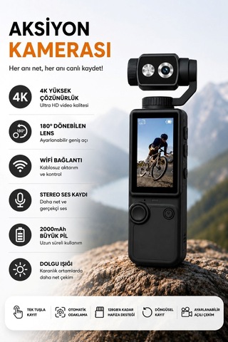 4k Vlog Kamera Wifi Bağlantılı 180 Dönebilen Lensli Dijital Video Kamera Stabil Çekim 2.0" Ips Ekran