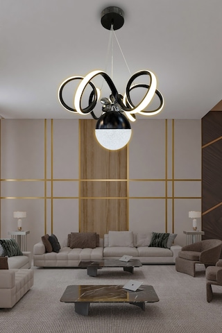 Kıvrım Tek Top Modern Oturma Ledli Avize - - Kumandalı / Krom Krom