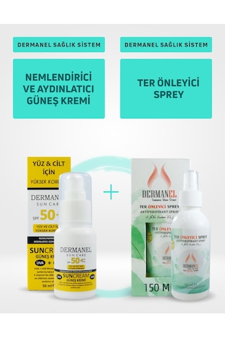 Dermanel Nemlendirici Ve Aydınlatıcı Güneş Kremi 50 ML + Dermanel Ter Önleyici Sprey 150 ML