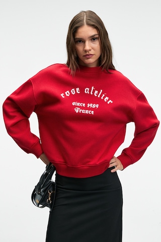 Grımelange Morevessa Kadın Regular Fit Baskı Detaylı Yuvarlak Yakalı Kırmızı Sweatshirt Kırmızı