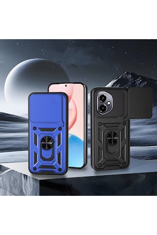 Thegencoo Honor 400 Kılıf Magnetik Standlı Kamera Korumalı Zore Sürgülü Vega Kapak - Siyah