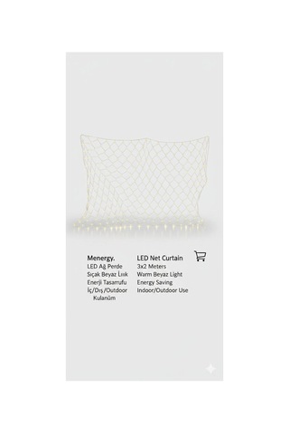 Menergy Led Ağ Perde Işık 3x2 Metre Sıcak Beyaz İç & Dış Mekan Enerji Tasarruflu Net Curtain Sarı