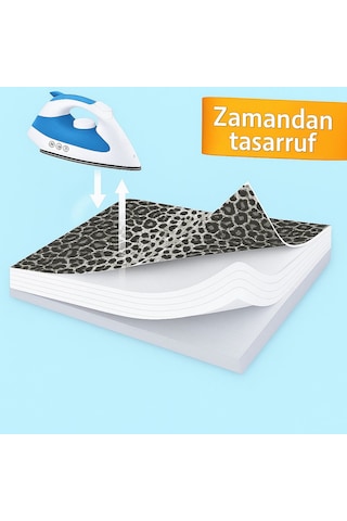 Ütü Masası Kılıfı Keçeli Gri Leopar Desen Battal Boy Xxl Pamuklu Yanmaz Üretim Koyu Gri