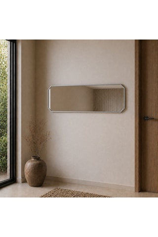 Modern Banyo Aynası 120x40 Cm Minimalist Dekoratif Duvar Aynası Modelleri Gümüş