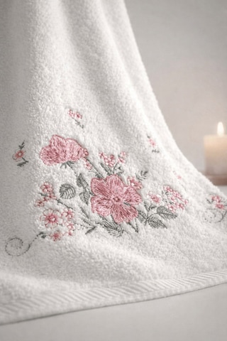 Bambu Pamuk Çiçek Nakışlı 50 X 90 Cm Nakışlı El Havlusu Açık Hardal