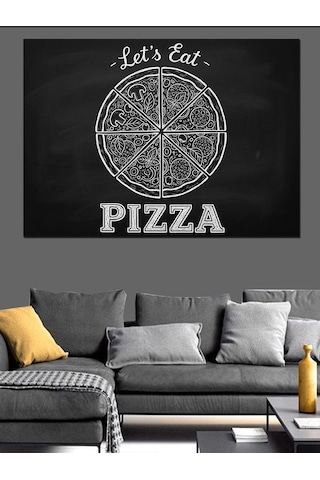 Kara Tahta Pizza Çizimi Dekoratif Kanvas - Mdf Ahşap Tablo