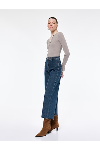 Koton Yüksek Bel Rahat Kalıp Geniş Paça Jean Pantolon - Culotte Jeans Green Cast 6wal40213md Yeşil
