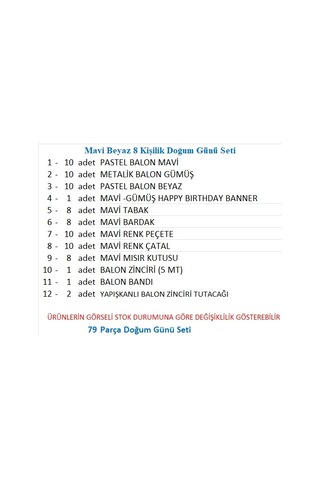 Mavi Beyaz 8 Kişilik Doğum Günü Seti