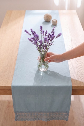Mineral Blue Lacy Pamuklu Dantelli Runner 40x150 Cm Mavi