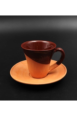 Çömlek Toprak Kahverengi Sırlı El Yapımı 2'Li Türk Kahvesi Fincan