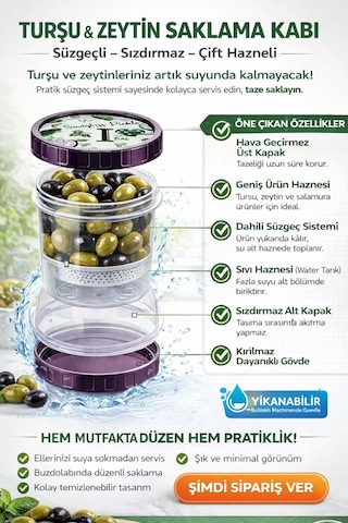 Kum Saati Zeytin Turşu Kabı Süzgeçli Saklama Kabı Diğer