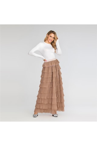 Kadınlar İçin Şık Parlak Pasta Eteği Haki