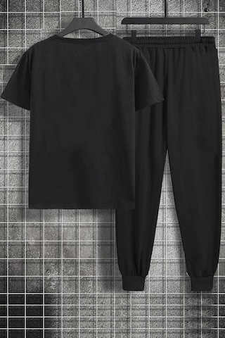 Uyguntarz Unisex Jujutsu Kaisen Baskılı 2'li Eşofman Takımı Siyah