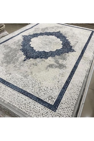 Gabardin Halı Lorenza Serisi 13627 Akrilik Halı Salon Oturma Odası Halısı Krem - Mavi