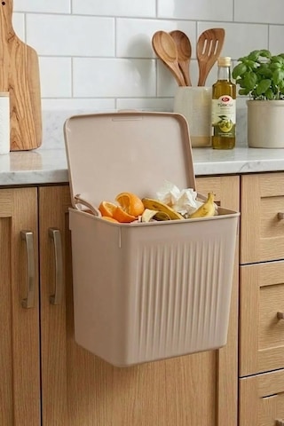 Askılı Ve Yapışkanlı Mutfak Ve Banyo İçin Pratik Çöp Kovası 8lt Açık Kahve