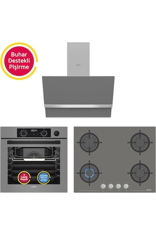 Simfer SB8246 - T3656 - SD8740 Steam Master Gri 3'lü Ankastre Set