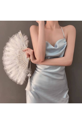 Fosenze Kumaş Ve Tüy Dekoratif El Venti, Ev Ve Özel Etkinlikler İçin, Siyah Ve Renkli Seçenekler M033