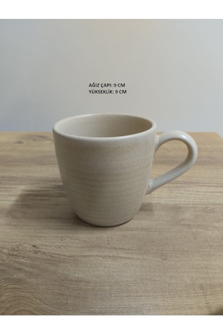 Bonna Kupa Mug Bardak Bej Renk Porselen Tekli Bej
