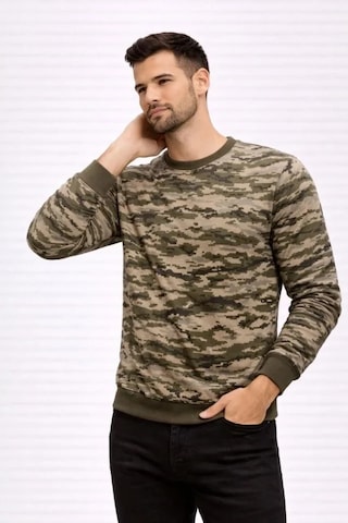 Valensdesign Erkek Kamuflaj Desenli 2 İplik 4 Mevsim Uzun Kollu Bisiklet Yaka Sweatshirt - Kamuflaj
